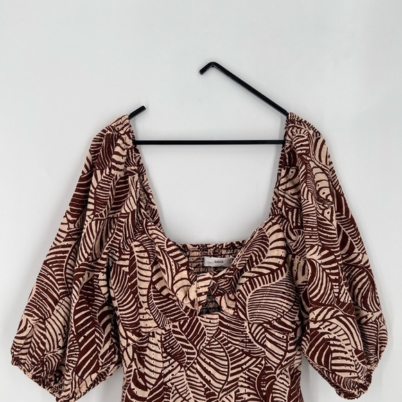 MNG Mango Palm Print Eyelet Balloon Sleeve Mini Dress - Picture 1 of 6
